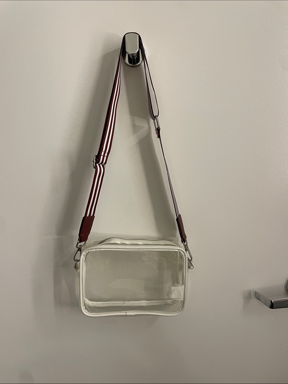 Clear White Crossbody Bag with Striped Adjustable Strap